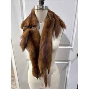 VTG Red Mink Fur Stole Wrap 4 Full Pelts Bakelite Clasp 53” Length No Odor